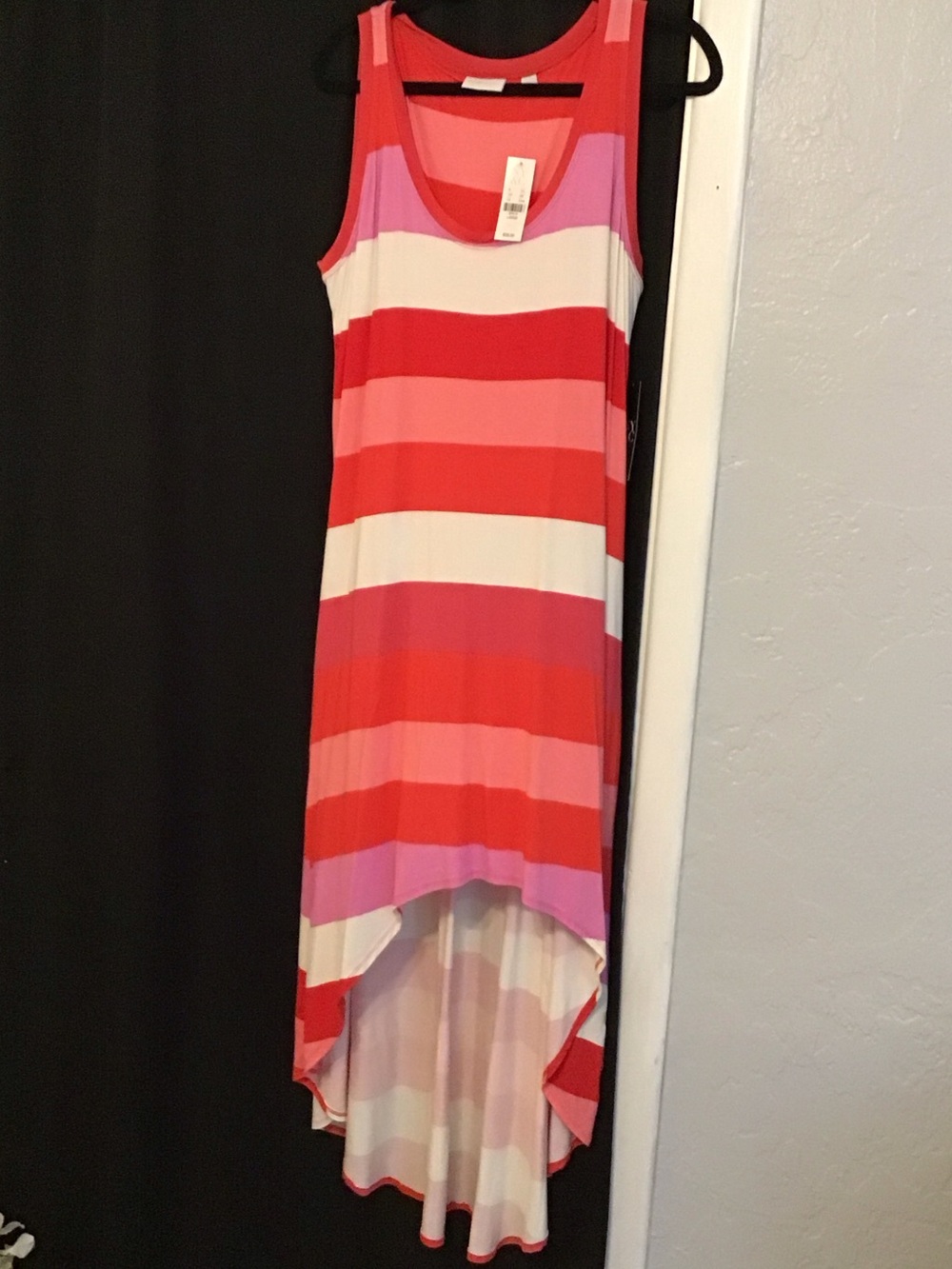 New York & Company Striped High-Low Tank Dress in Red, Pink & White
